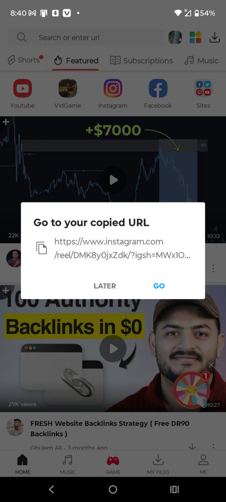 paste link into vidmate app